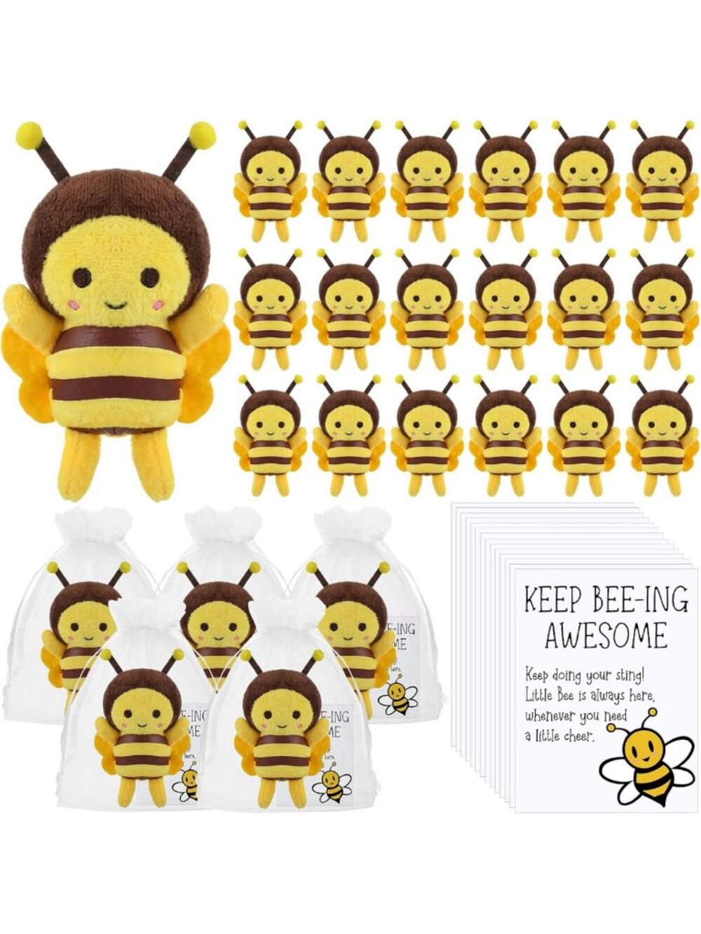24-Pack 5-Inch Cute Plush Honeybee Stuffed Animals & Keychains - Adorable Gifts!